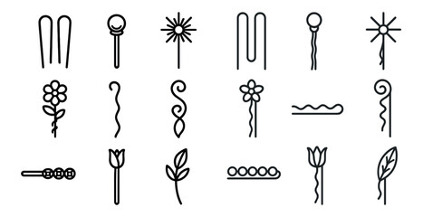Poster - Collection of flower and plant designs in black and white. The designs are stylized and include a variety of shapes and sizes. Scene is whimsical and playful, with a focus on the beauty of nature