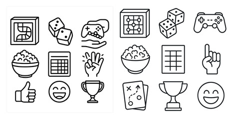 Fototapete - Set of icons for a game. The icons include a smiling face, a thumbs up, a game controller, a bowl of food, a bowl of rice, a bowl of chips, a bowl of noodles, a bowl of soup