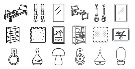 Fototapete - Collection of items that are related to relaxation and wellness. The items include a yoga mat, a massage chair, a scented candle, and a diffuser