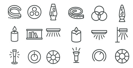 Poster - Collection of icons including a candle, a book, a light, and a lamp. The icons are all in black and white