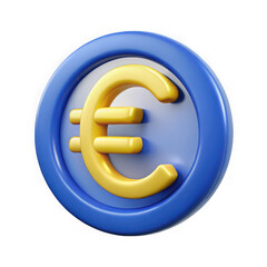 Poster - Shiny golden euro symbol on a blue coin isolated on transparent background