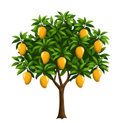 a mango tree design featuring ripe fruit hanging among the leaves, ideal for representing tropical a