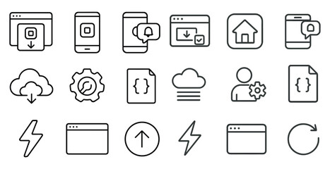 Poster - Set of icons for a computer program. The icons include a cloud, a house, a person, a button, and a house