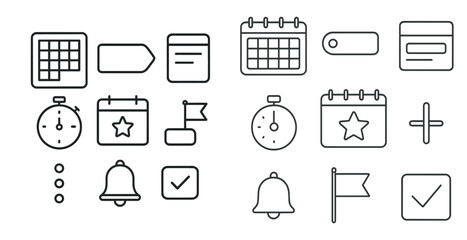 Poster - Collection of icons for a calendar app. The icons include a calendar, a bell, a star, a clock, and a flag. The icons are all in black and white, giving the app a minimalist and modern look