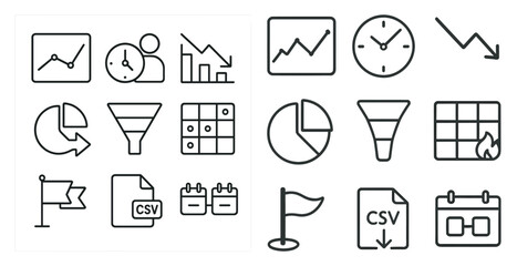 Poster - Collection of icons including a clock, a calendar, and a flag. The icons are all in black and white