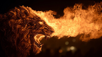 Wall Mural - Flickering fire shaping into a lionâs head, detailed and fierce