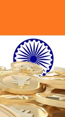 Poster - Animation of flag of india over stack of gold japanese yen coins