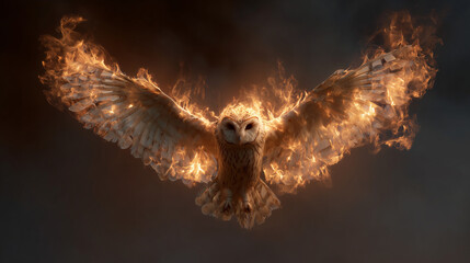Wall Mural - A burst of fire taking the form of an owl mid-flight