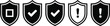 © Jubair - Black and White Shield Icons with Checkmark Exclamation Mark and Square