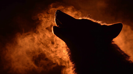 Wall Mural - Close-up of a fire forming the silhouette of a wolf howling