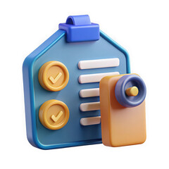 Poster - 3d checklist icon with checkmarks and stapler isolated on transparent background
