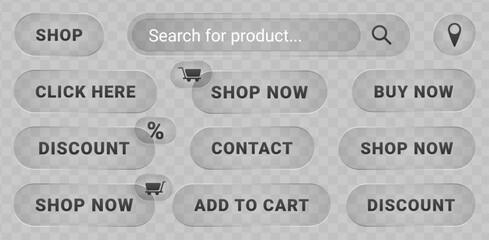 Fototapete - user interface button set for online store or shop on a liquid glass style. ui purchase symbol blur 
