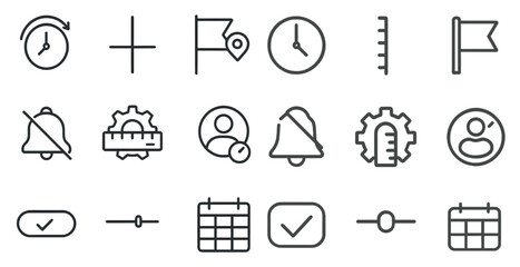 Poster - Set of icons for a calendar app. The icons include a bell, a clock, a person, a calendar, and a flag