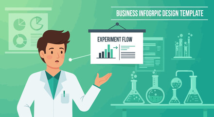 Poster - Scientist Presenting Experiment Flow Chart For Business Infographic Design