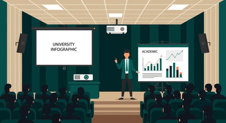 Poster - Business Presentation In Auditorium About University Infographic And Academic Data