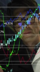 Poster - Animation of statistics processing over asian male it engineer with tablet by computer server