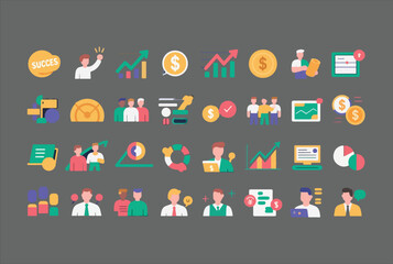 Fototapete - Collection of flat design icons representing business growth finance teamwork and success in a modern flat style