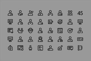 Fototapete - Collection of diverse user interface icons representing people documents computers and business concepts on a gray background