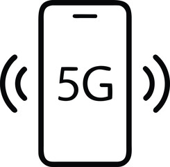 Poster - Simple black outline icon of a smartphone displaying the text 5g with signal waves