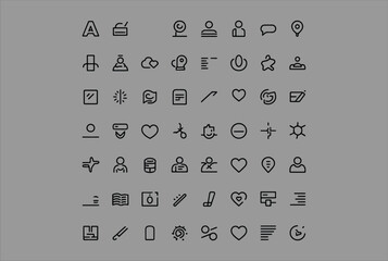 Poster - A collection of diverse simple and modern line art icons representing various concepts like communication people and actions on a gray background