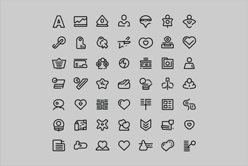 Fototapete - Collection of diverse outline icons representing various concepts like user profiles location communication and abstract shapes on a plain background