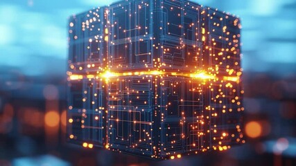 Aufkleber - Digital Luminescence: A glowing digital cube pulsates with vibrant data streams and intricate connections, representing the modern world of technology, data, and the interconnected digital landscape.