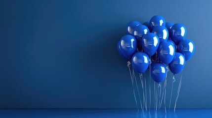 Leinwandbilder - Blue balloons floating on dark blue background, elegant birthday celebration or holiday party template