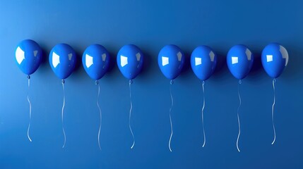 Fototapete - Glowing blue balloons with shadows over deep blue background, festive design for birthday greeting