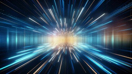 Aufkleber - Streaks of Light: An abstract display of streaks of blue and white light that create a sense of speed, energy, and advancement.