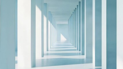 Poster - a series of parallel columns within a minimalist, brightly lit space, creating an illusion of depth 