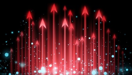 Poster - Vibrant Digital Landscape with Rising Data Trends, Neon Arrows, and Flowing Particles in Motion