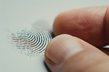 Poster - Finger leaving fingerprint on white background, representing security, identification, and access control