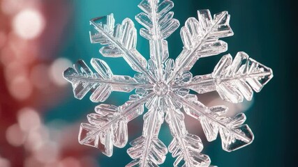 Poster - A detailed view of a single snowflake with a blurred background, great for winter themes and cold weather scenes