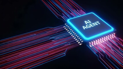 Poster - Ai agent chip with glowing connections on dark background