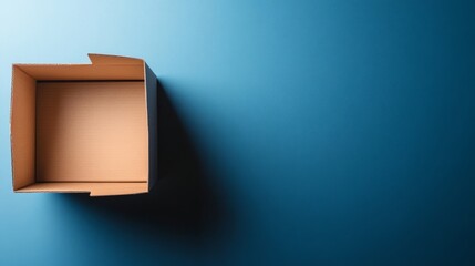 Aufkleber - Simple open cardboard box on pastel blue background with soft shadow, clean design for product mockups and packaging display
