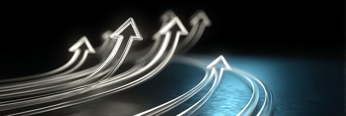 Poster - Silver Lines of Success Pointing Forward Against Black Background for Growth and Innovation Ideas