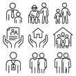 © VideoHub - Guardianship and Care Icons. Outline style icons of Guardianship and Caregiving: legal guardian icon, elder care, temporary