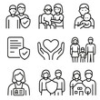© VideoHub - Guardianship and Care Icons. Outline style icons of Guardianship and Caregiving: legal guardian icon, elder care, temporary
