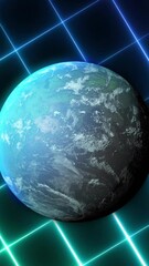 Poster - Animation of globe spinning over blue to green neon pattern
