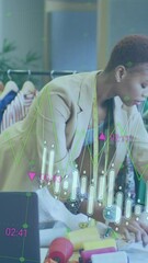 Poster - Animation of financial data processing over diverse business people discussing work at office