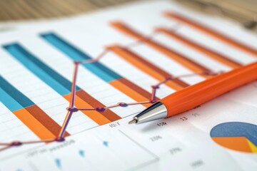 Poster - Business document with colorful graphs and charts analyzing financial growth