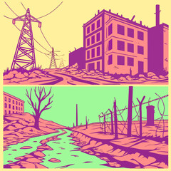 Poster - An abstract Dadaist collage in neon tones and 4K resolutions of a post-apocalyptic world.
