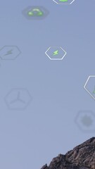 Poster - Animation of sustainability and ecology icons over landscape