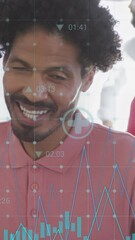 Poster - Animation of financial data processing over businessman