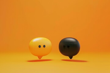 Poster - Two speech bubbles, one yellow and one black, are pausing on an orange background, suggesting a break in conversation