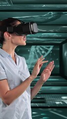 Poster - Woman using VR headset against screens with medical data processing