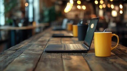Poster - A laptop computer sitting on a wooden table