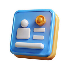 Poster - Stylized 3d id card icon with profile and text fields isolated on transparent background