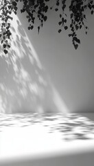 Poster - Minimalist Studio Stage with Ethereal Sunlight and Shadows for Versatile Product Mock-Up Display