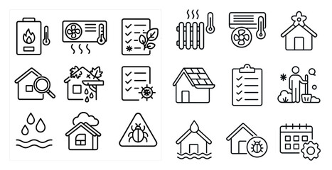 Fototapete - Set of icons for a house, including a house, a house with a roof, a house with a window, a house with a door, a house with a window and a door, a house with a window and a door and a house
